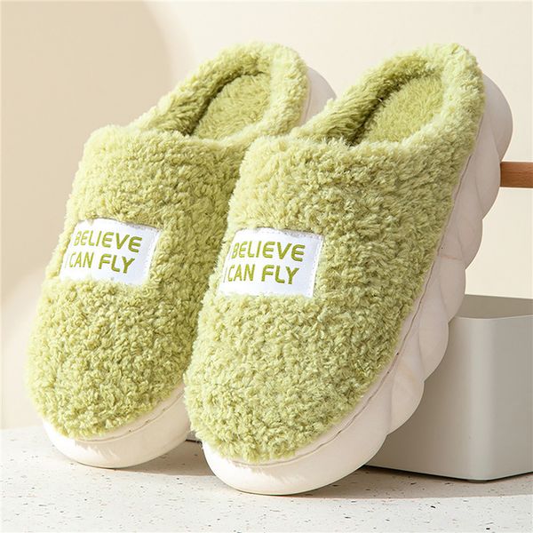 

slippers thick sole home indoor outside boy girls slides winter home warm fluffy slippers high heels fur cotton shoes ladies couples 230323, Black