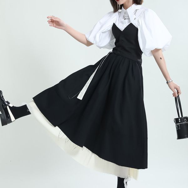 

skirts zhongchuangrizhen 2023 summer midlength niche yamamoto dark doublelayer hairy edge irregular skirt 230322, Black