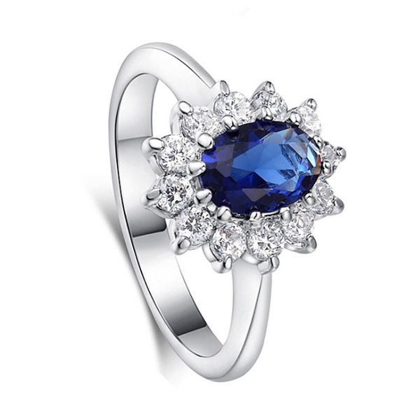 

zircon inset ring gold plated crystal around blue zircon gem luxury jewelry for wemon 10pcs/lot, Golden;silver