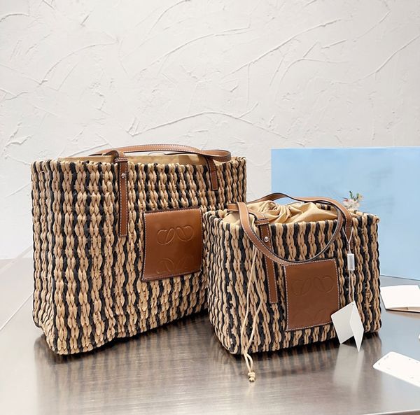 

2023 Straw Tote Bag New Hot Designer Bag Knitting Two-Tone Shoulder Handbags Open Casual Tote Casual Artwork Tote Sac Grass Crochet Totes
