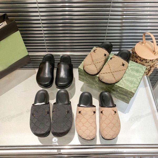 

fashion men women slippers designer shoes leather luxury brand letter muller shoes outdoor half slipper beach baotou round toe non-slip eur, Black