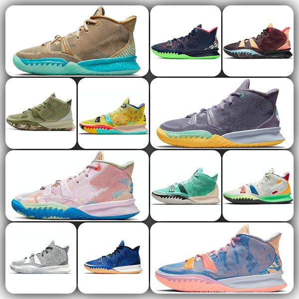 

kyrie 7 7s sports shoes men women og sponge sneakers sandy designer creator hendrix horus rayguns daybreak squidward yellow purple red multi