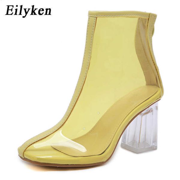 

pvc transparent boots round toe shoes clear chunky heels women boots sandals zipper mujer 230306, Black