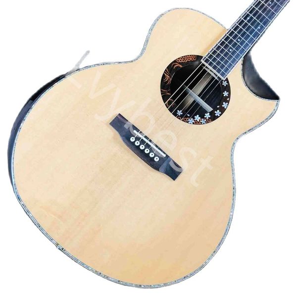 

custom all solid spruce wood ebony fingerboard maple binding acoustic guitar