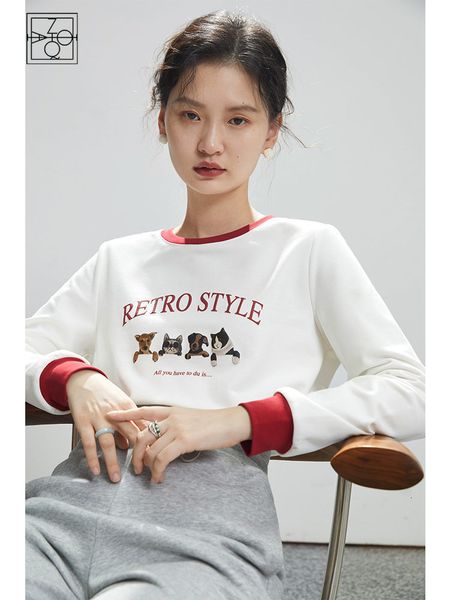 

men's hoodies sweatshirts ziqiao american retro style round neck white sweater women early autumn loose longsleeved female chic pullove, Black