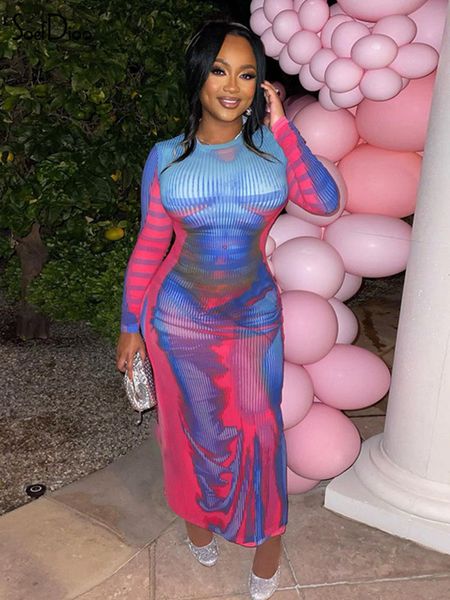 

casual dresses soefdioo fashion 3d body printed maxi for women 2023 spring night club outfits o neck long sleeve bodycon dress 230323, Black;gray