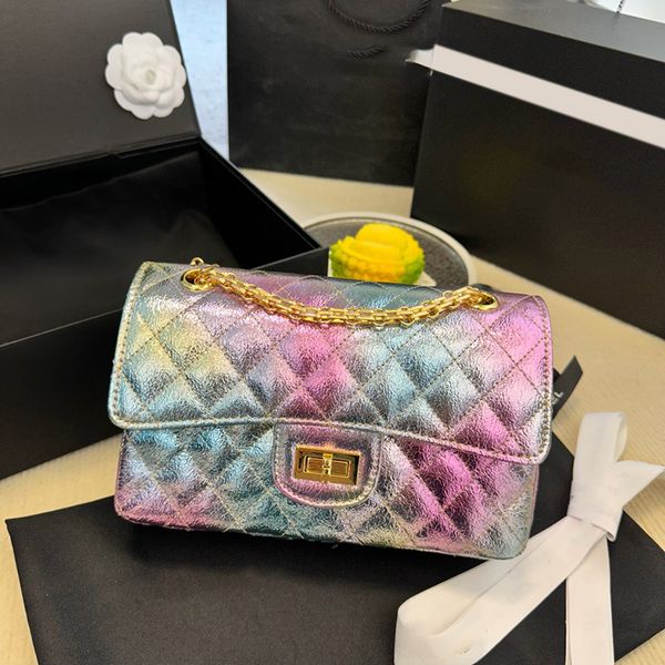 

23c 2.55 metallic mermaid colorful quilted bags classic doule flap quilted multi pochette cf purse gold metal chain crossbody shoulder desig