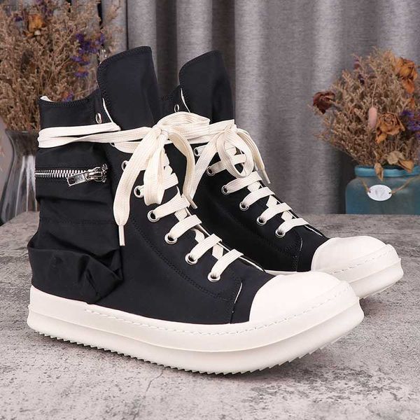

casual rick shoes man ro owens white five mount star high canvas board shoes women's sneakers, Black
