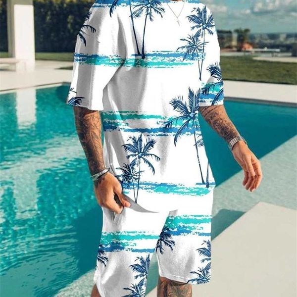 

summer fashion men's casual sports set short sleeve beach pants 3d digital print, White;black