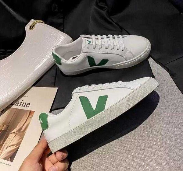 

designer dress shoes men's new veja v- leather shoe extra sneakers women's esplar calfskin fashion white low-cut chaussures brea, Black