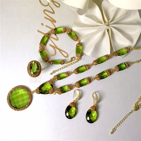 

color change turkeystone necklace earrings ring bracelet luxury jewelry set crystal stone, Black