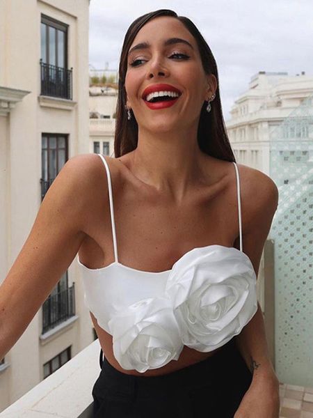 

women's tanks camis women spring summer floral camis solid white spaghetti strap satin silk crop for women 230322