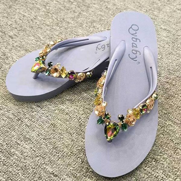 

slippers new summer fashion rhinestones flip-flops women sandal shoes ladies flat platform slippers casual wedge non-slip slippers qt356 g23, Black