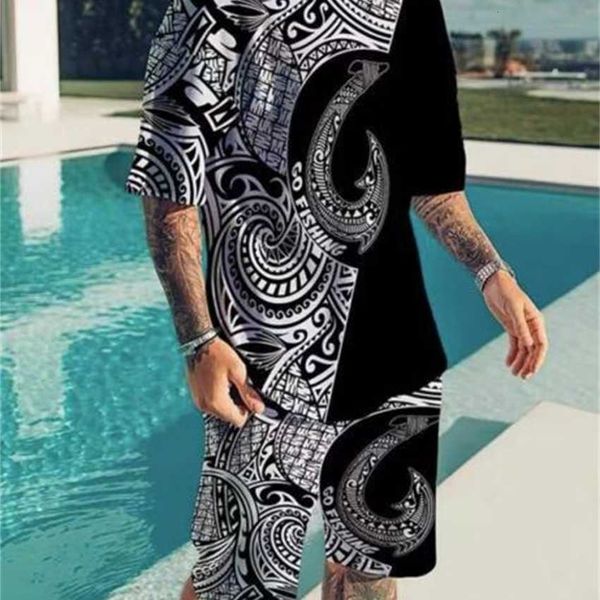 

fashion graffiti animal 3d print t-shirt beach pants men's casual short sleeve breathable shorts set, White;black