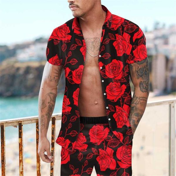 

new men's 3d digital printing beach pants shirt shorts suit casual, White;black