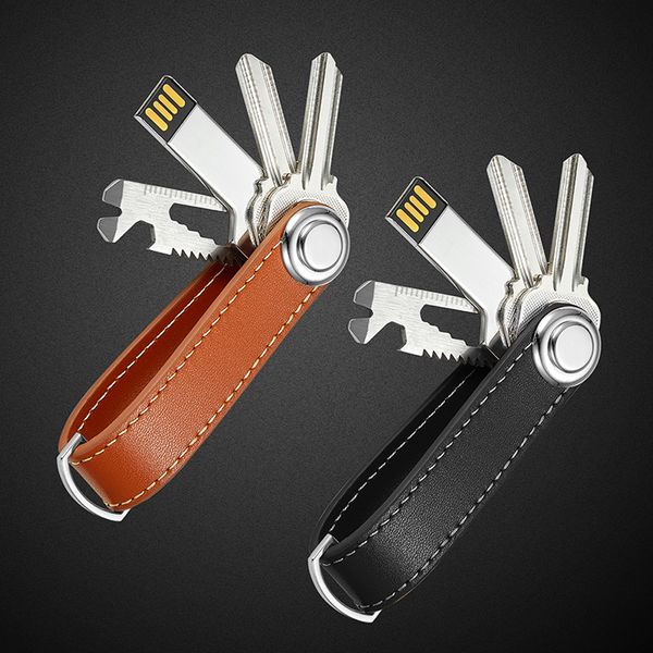 

bag high-grade leather stainless steel keychain car key rings holder case small portable housekeeper key organizer bag key wallet, Red;blue
