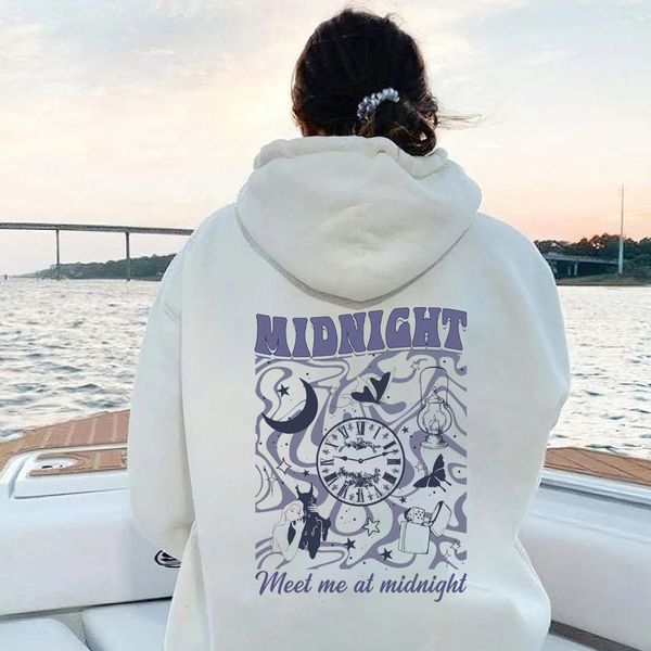 

womens hoodies sweatshirts meet me at midnight hoodie midnights album retro back print hooded sweatshirt the stories of 13 sleepless nights, Black