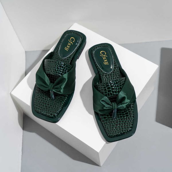 

slippers silk band flip flops women brand designer odile japanned leather flat slippers female jandal sandals 41 42 big size slides g230322, Black