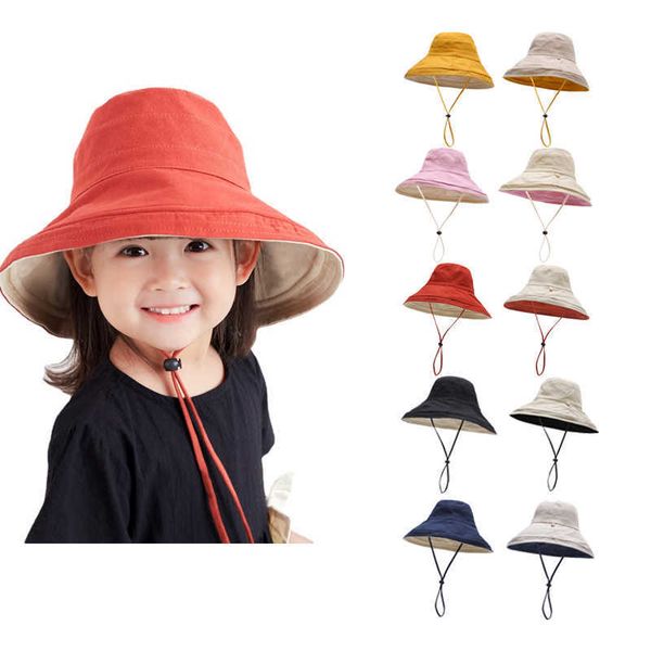 

caps hats kids wide brim sun hat bucket hat solid color outdoor beach hat uv protection sun caps for infant toddler accessories 2-8 years p2, Yellow