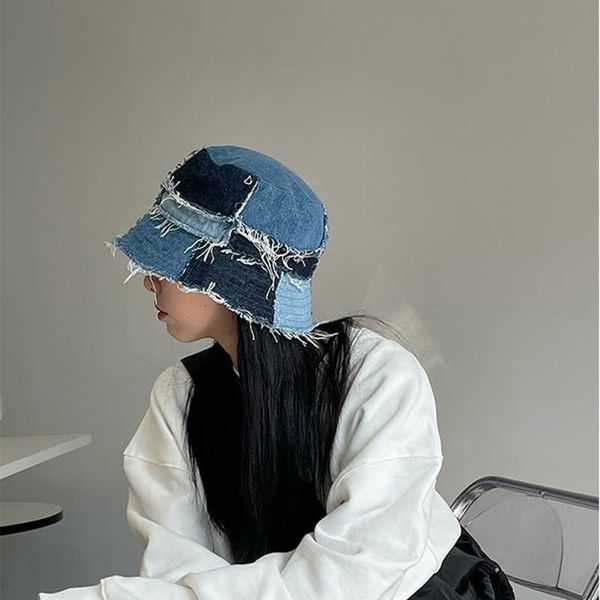 

wide brim hats designer washed cowboy fisherman hat south korea fashion denim pool color basin hat outdoor leisure sunshade hat tide g230323, Blue;gray