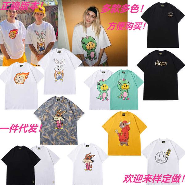

designe drew men's t-shirt correct version of trendy loose casual cartoon animation little dinosaur big gray wolf and women's love, White;black