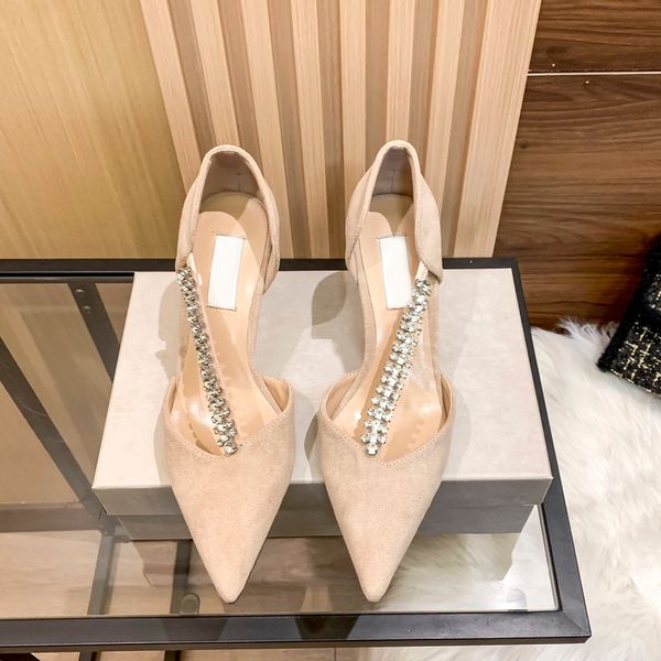 

chain heel sandals luxury designer water drill women pointed toes shoes shimmer stilettos, Black