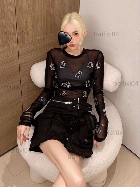 

women's t-shirt aw long sleeve shirt 23 spring summer new mesh diamond animal pattern sleeveless tank t230323, White