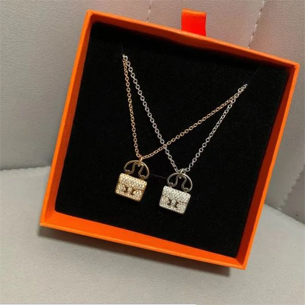 

v gold high-quality new cancan bag necklace female h letter 18k rose gold platinum cnc hand studded necklace full of diamonds, Silver