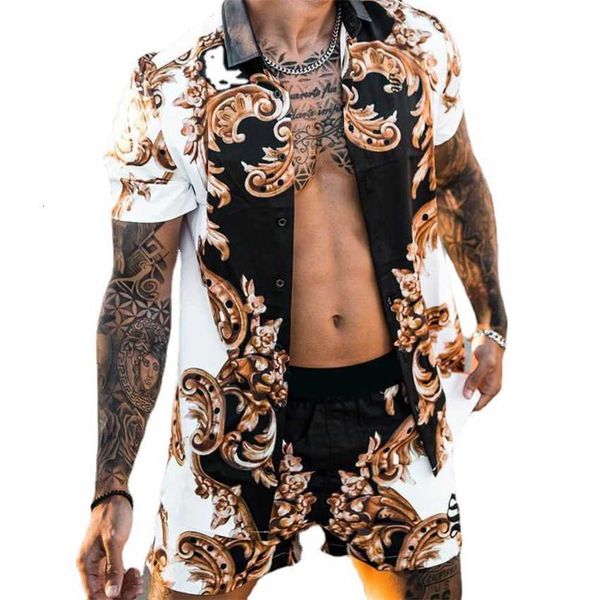 

summer loose shirt casual shorts men's fashionable beach suit, White;black