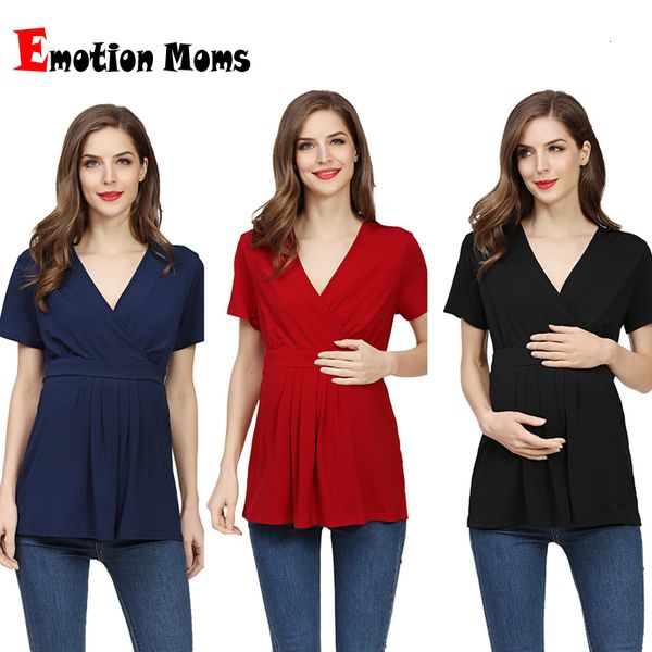 

maternity tees emotion moms summer pregnant t shirt women big size shirt solid color clothes 230322, White