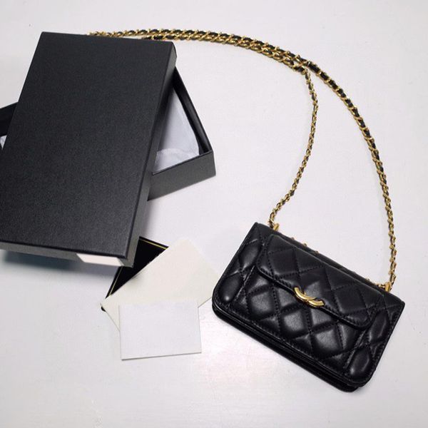 

womens designer woc card holder wallet bags lambskin/caviar leather genuine leather card holder gold metal hardware matelasse chain clutch s