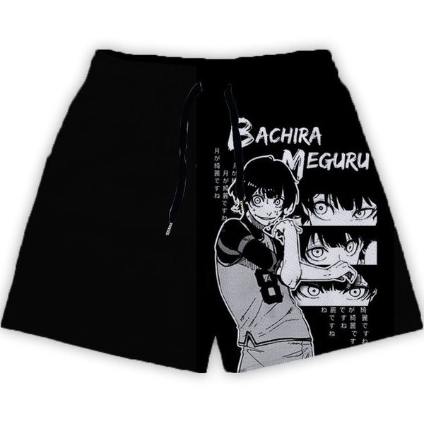 

men's shorts anime blue lock gym men sport mesh fitness bodybuilding joggers workout quick dry beach male summer running 230323, White;black