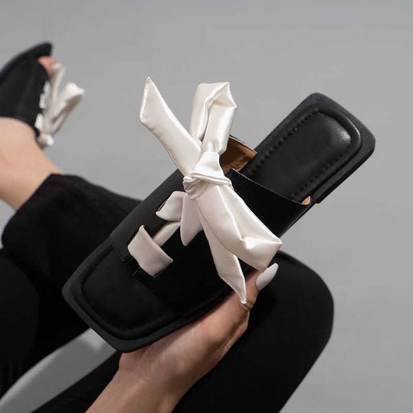 

slippers summer women's shoes flat bottom strap open toe solid color sandals outdoor square toe slippers leisure open toe plus size g23, Black