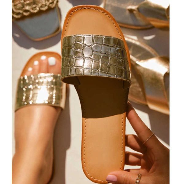 

slippers 2022 summer new women's flat slippers fashion open toe solid color sandals outdoor leisure beach women's shoes plus size, Black