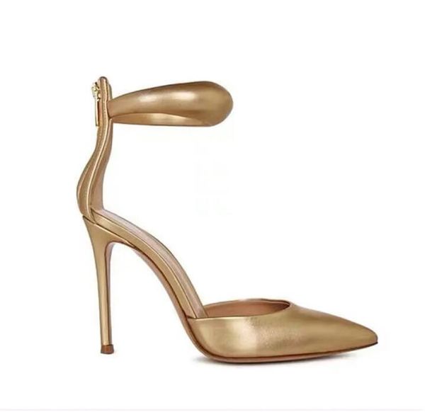

luxury designers shoes gianvito rossi stiletto pumps evening shoes back zipper sandal stiletto genuine leather .5mm pumps ankle strap supe, Black
