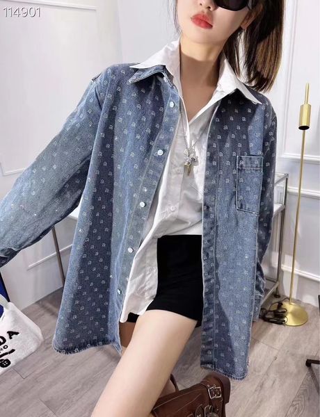 

women's jackets 2023 spring fashion brand denim shirt female jacket designer full body a letter drill loose casual 230323, Black;brown