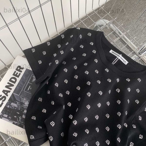 

women's t-shirt aw23 new diamond basic black and white version short versatile t230323