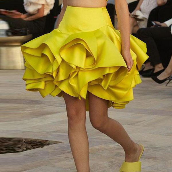 

skirts yellow casual prom tiered short women's custom made fashion mini cocktail 230323, Black