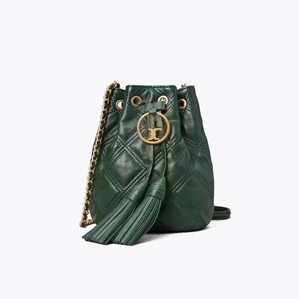 

sheepskin women small drawstring bucket chain bag plaid thread tassel bag