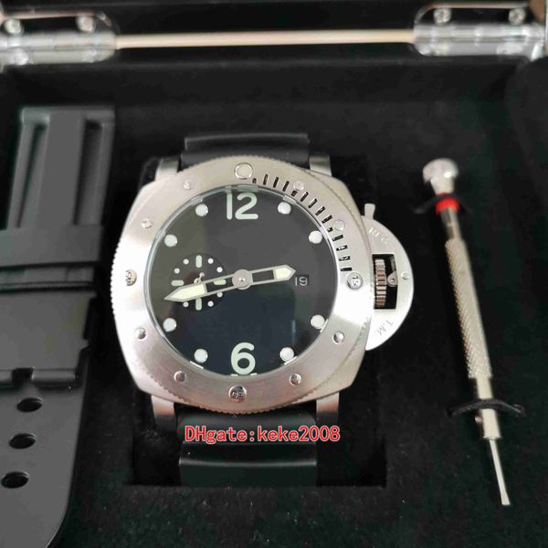 

items watches 44mm submersible pm24 pm00024 00024 natural rubber strap back transparent mechanical automatic mens watch wristwatches, Slivery;brown