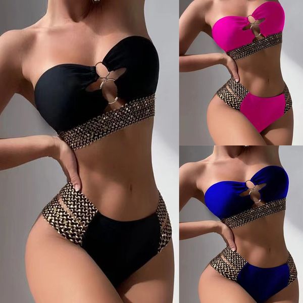 

ins european and american foreign trade bikini new split swimsuit womens style swimsuit cutout beach, White;black