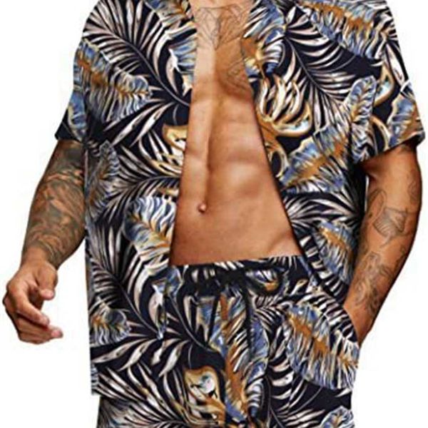 

2023 new summer loose fit shirt hawaiian style youth floral print casual set, White;black