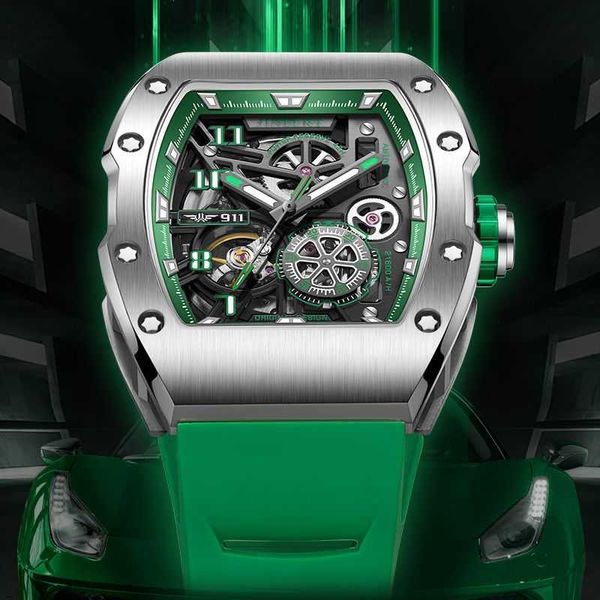 

richa milles mechanical watch watches s swiss jingli mens fully automatic bucket style fashion trend glow waterproof high grade wristwatch, Slivery;black