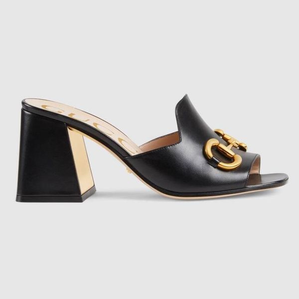 

g blondie luxury sandals designer women flip flops slipper fashion genuine leather slides metal chain ladies casual shoes with box, Black