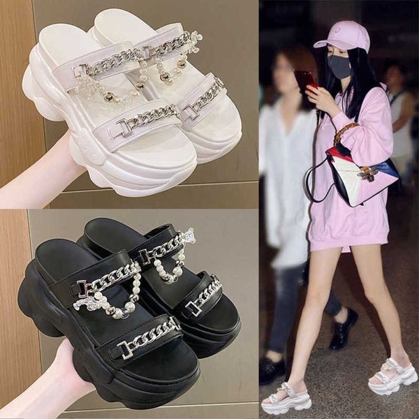 

flat shoes female ladies' slippers platform women heels luxury slides pantofle high designer summer 2023 fashion scandals pu cha 230223, Black