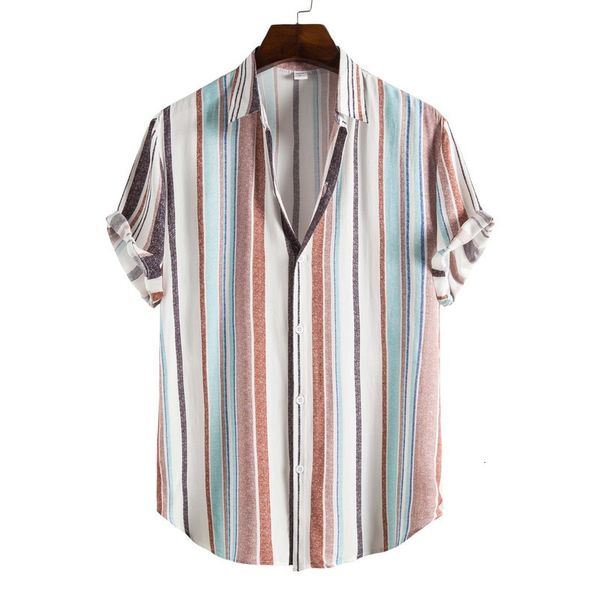 

men's casual shirts camisas para hombre men's fashion casual striped short-sleeved shirt men clothing 230323, White;black