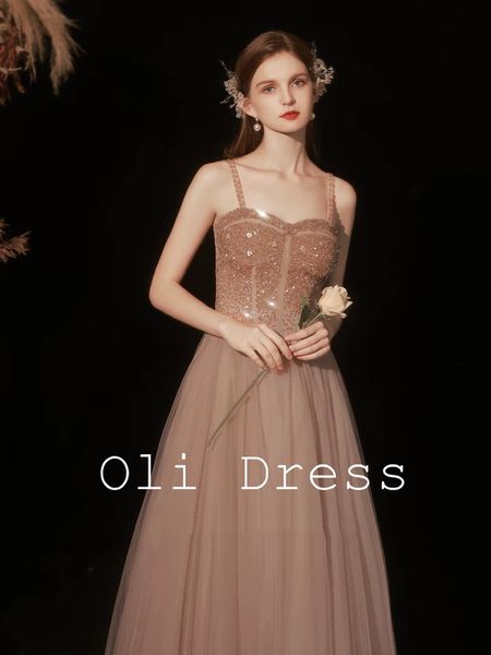 

champagne gold prom dresses sparkly sequined beading a line spaghetti strap sweet bandage princess luxury party celebrity gown new, Black