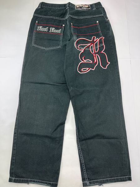 

women's jeans y2k personalized letter street hiphop jean loose wideleg straightleg pants men trend fashion harajuku denim trousers 2303, Blue