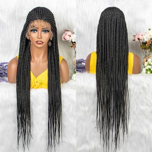 

style 13x9 lace fine strand braid head cover lace braids wig230323, Black