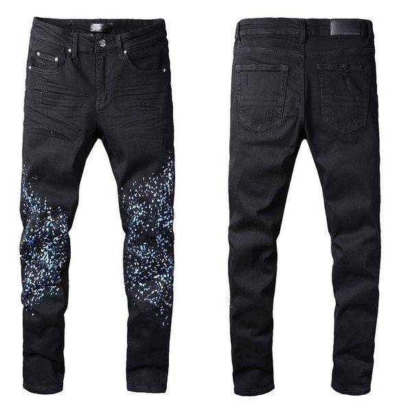

hiking pant ripped embroidery mens jeans hip hop high street brand pantalones vaqueros hombre motorcycle close designer fitting slim pencil, Blue